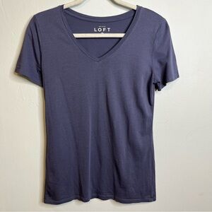 Ann Taylor LOFT Short Sleeve V Neck T Shirt Cotton Modal Slate Blue Gray S VGUC